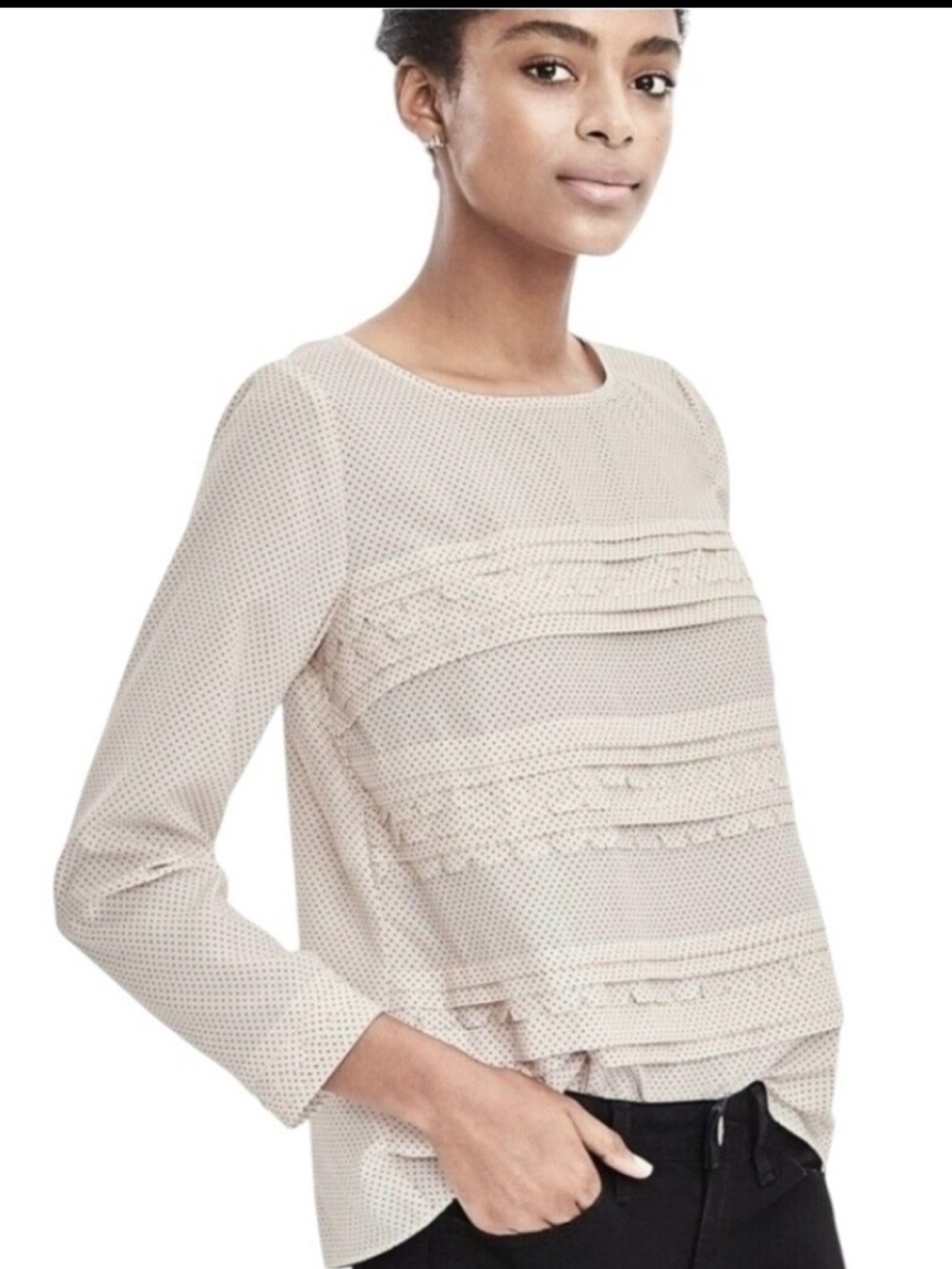 Banana Republic Cream Polka Dot Ruffle Blouse